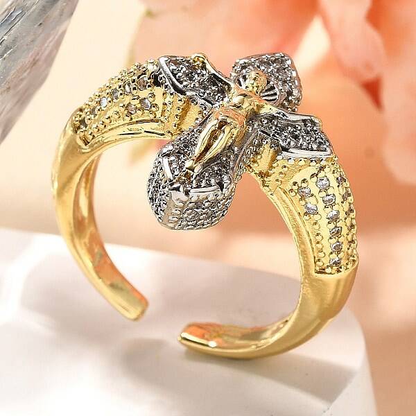 Brass Micro Pave Clear Cubic Zirconia Cuff Rings