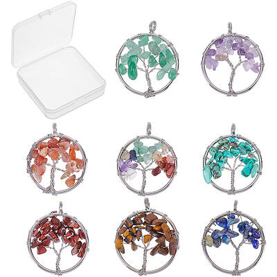 8Pcs 8 Colors Gemstone Pendants