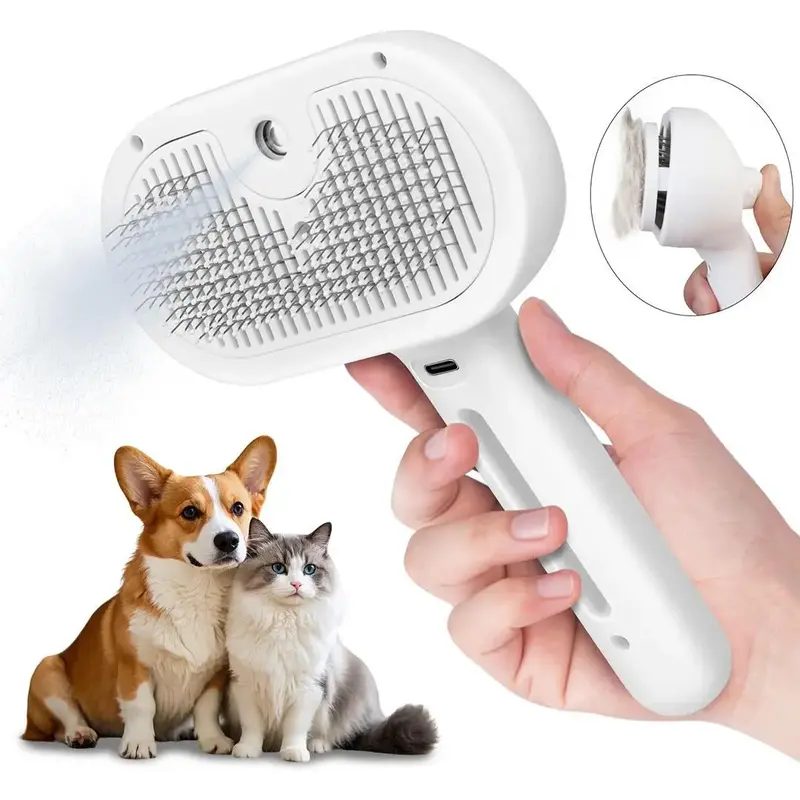 【P14】Pet Steam Brush for Dog & Cat – 3-in-1 Spray Hair Removal Comb – Steam for Shedding & Grooming – Water Brush f...