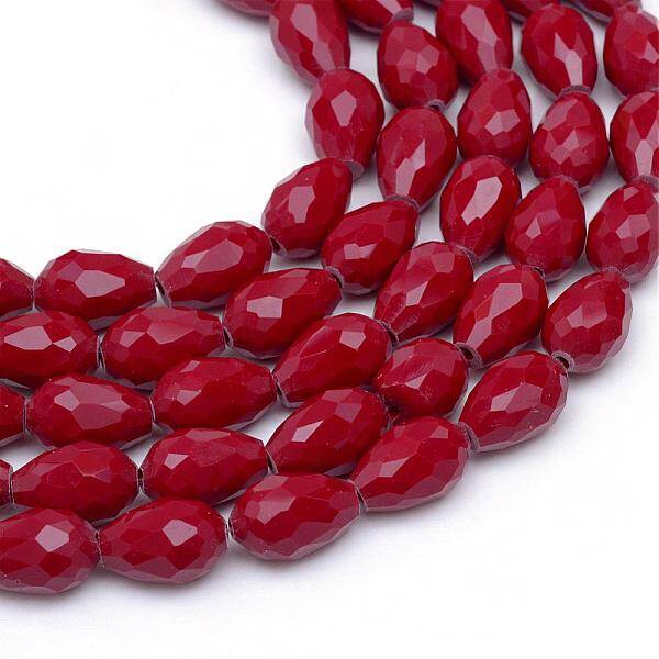 Opaque Solid Color Glass Faceted Teardrop Beads Strands