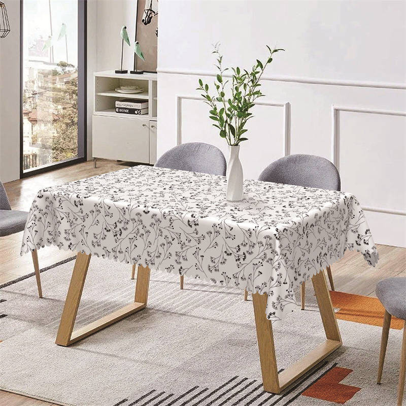 White Black Simple Line Flower Rectangle Tablecloth - Aperturee