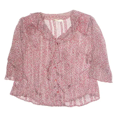 MARTINA ROVERS Womens Wrap Blouse Red Collared Long Sleeve Silk Floral M