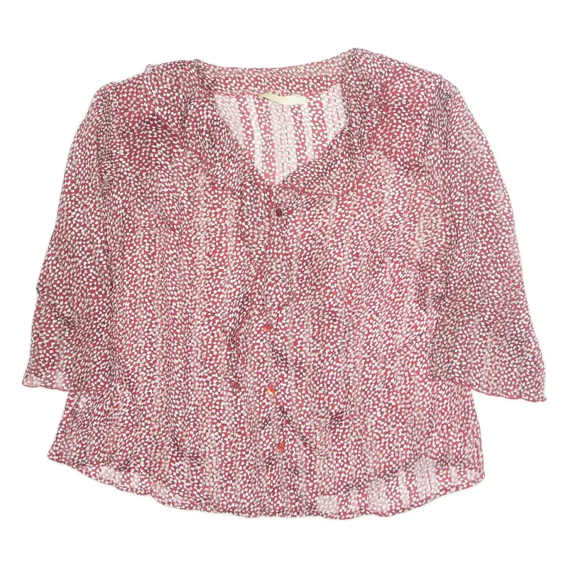 MARTINA ROVERS Womens Wrap Blouse Red Collared Long Sleeve Silk Floral M