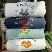 State Flower Embroidered Crewneck Sweatshirt | Cute Vintage Style Apparel for Women Original Embroidery Hoodie Womenswear