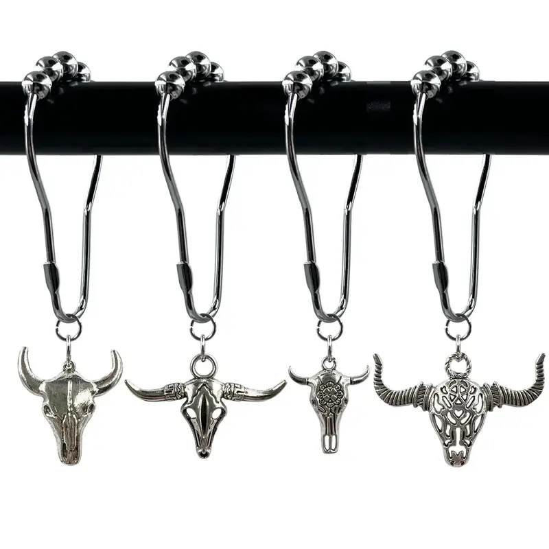 Bull Head Shower Curtain Hook, 12pcs/set Rust Resistant Shower Curtain Ring, Shower Curtain Decorative Hook for Home Bathroom...