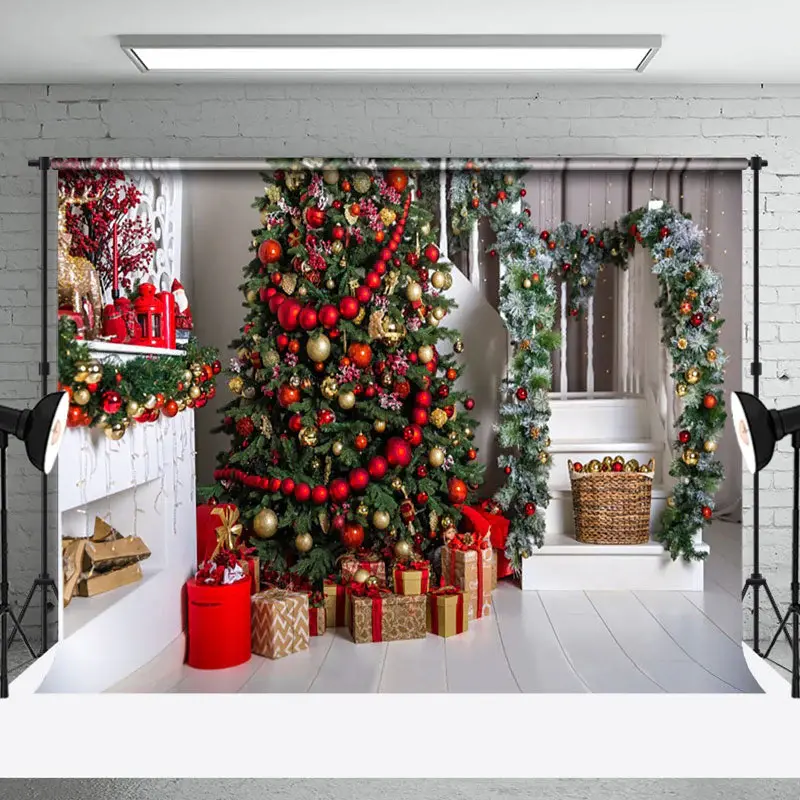 Christmas Scene Decorated Fireplace Festive Backdrop - Aperturee