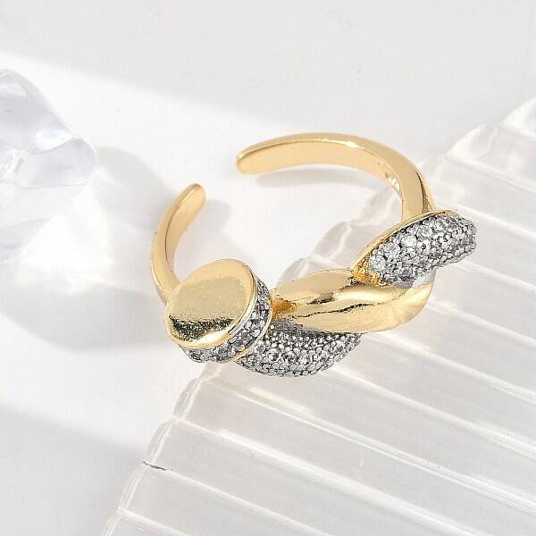 Brass Micro Pave Clear Cubic Zirconia Cuff Rings for Women