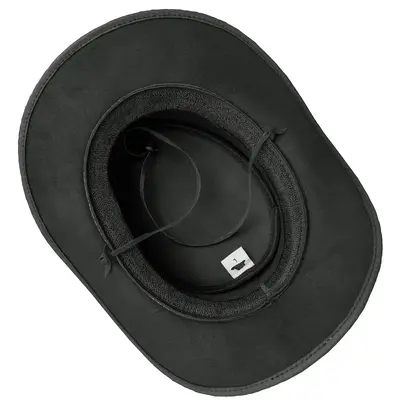 [Aussie Style Leather Cowboy Hat] Black Aussie Style Leather Cowboy Hat - Genuine Leather Western Australian Outback Hat with...