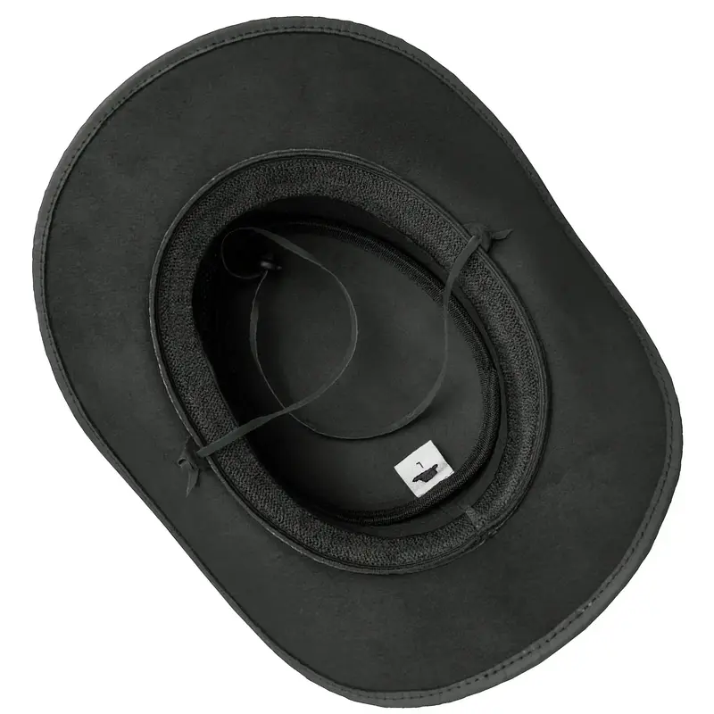 [Aussie Style Leather Cowboy Hat] Black Aussie Style Leather Cowboy Hat - Genuine Leather Western Australian Outback Hat with...
