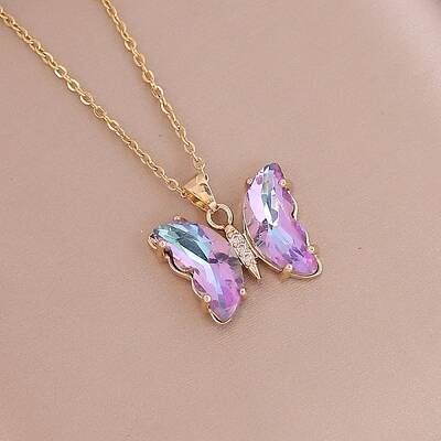 Fashionable Gradient Butterfly Alloy Glass Pendant Necklace