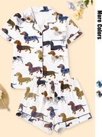 Women's Cartoon Dog Print Short Sleeve Matching Pajamas Two-piece Set, Casual Comfy Lapel Neck Button Design Pj Set for Daily...