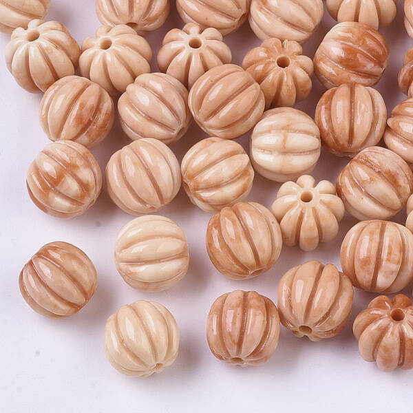 Synthetic Coral Corrugated Melon Beads