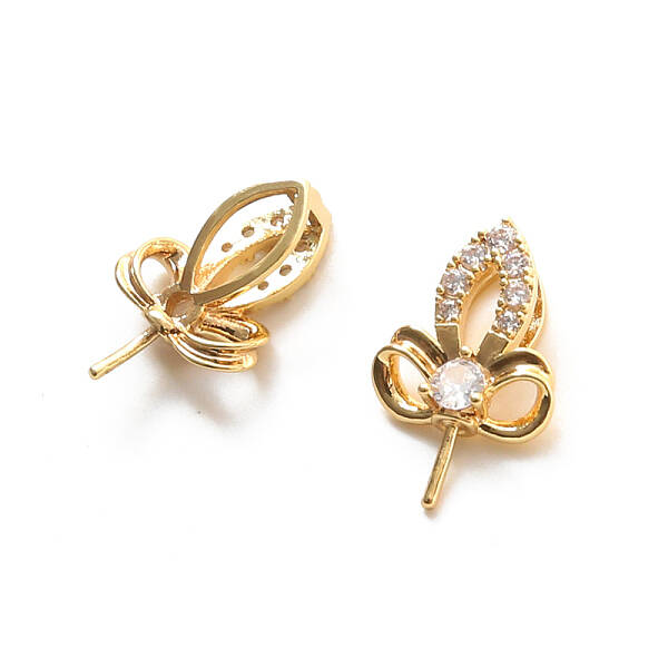 Brass Pave Clear Cubic Zirconia Leaf Head Pins