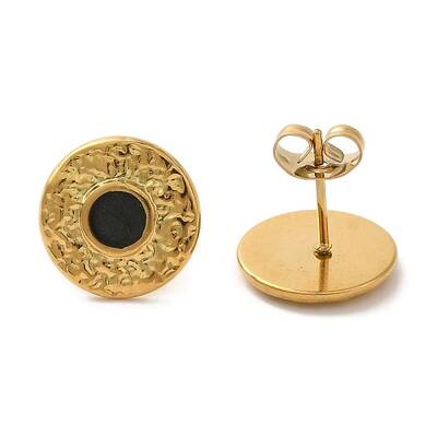 Ion Plating(IP) 304 Stainless Steel Flat Round Stud Earrings
