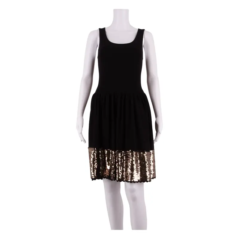 SANDRO Sequins Womens Fit & Flare Dress Black Sleeveless Knee Length UK 6