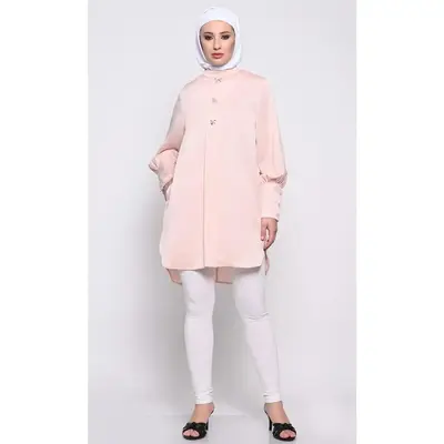 Elegant Korean Crepe Tunic with Crystal Button Embellishment