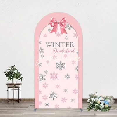 Aperturee Pink Bow Tie Snowflake Winter Onderland Arch Backdrop, 1.6X4FT(0.5X1.2M), 38.18 USD, arch backdrop kit, YMGD9M82-A