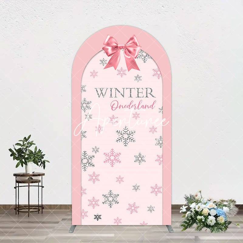 Aperturee Pink Bow Tie Snowflake Winter Onderland Arch Backdrop, 1.6X4FT(0.5X1.2M), 38.18 USD, arch backdrop kit, YMGD9M82-A
