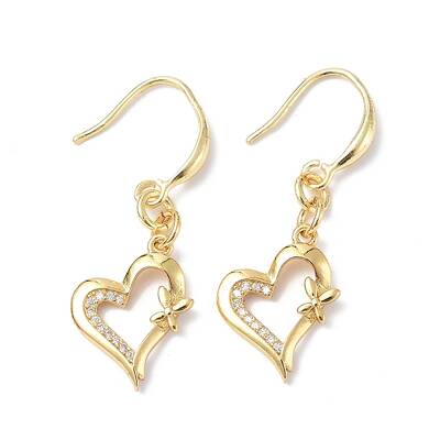 Clear Cubic Zirconia Heart with Butterfly Dangle Earrings