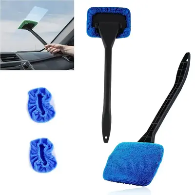 Car Windshield Cleaner with 2 Washable Microfiber Pads | Fixed Handle Auto Glass Wiper | Ergonomic Design for Blind Spots | I...
