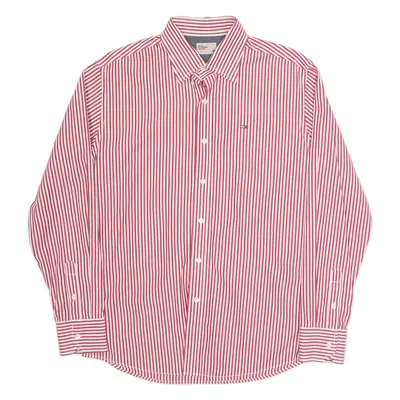 HILFIGER DENIM Mens Shirt Red Pinstripe Long Sleeve L