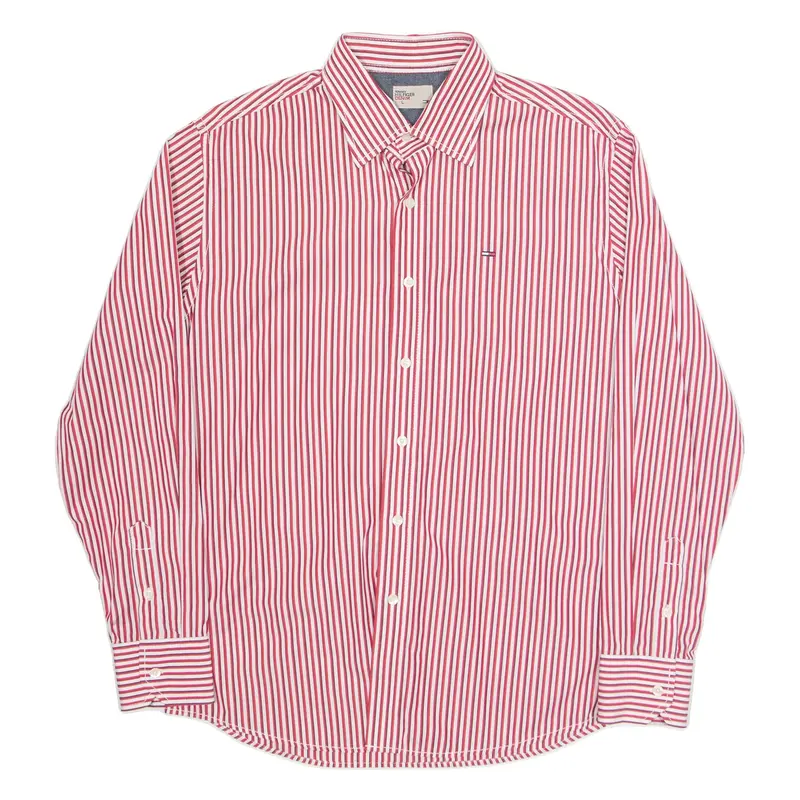 HILFIGER DENIM Mens Shirt Red Pinstripe Long Sleeve L