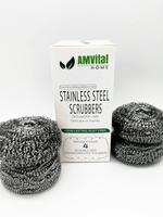 Stainless Steel Scrubber Pads Heavy-Duty Cleaning for Dishes Pots Pans Grills Ovens Sinks (4-Pack) Kitchen Metal Sponges Comf...