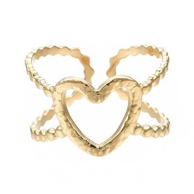 304 Stainless Steel Heart Open Cuff Ring