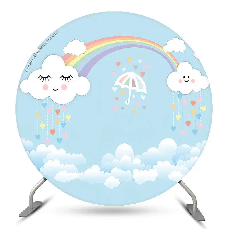 Aperturee Rainbow Cloud Blue Sky Brithday Round Backdrop Cover | Circle Background For Party | Circle Birthday Backdrop Cover...