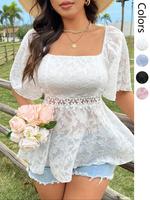 【Plus Size】 Plain Hollow Out Shortsleeve Blouse, Casual Short Sleeve Top for Summer, Women's Clothing for Daily Wear