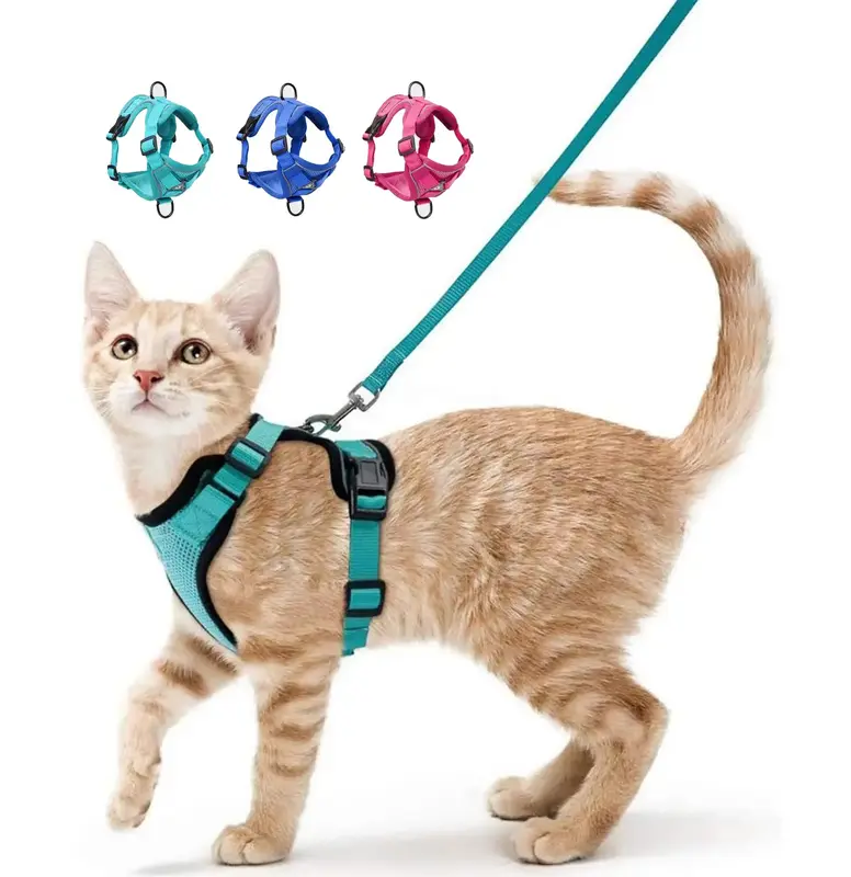 [On Sale!] Cat Harness and Leash Set – Escape Proof, Adjustable Vest Harness for Walking, Soft Breathable Mesh with Reflect...