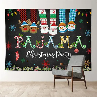 Aperturee Pajama Santa Deer Snowman Color Christmas Backdrop