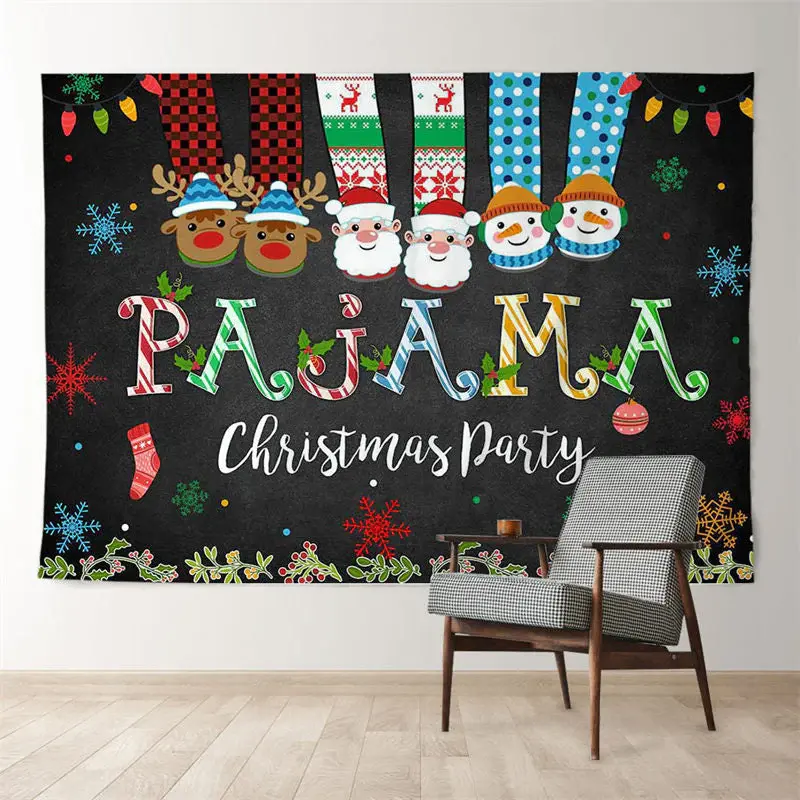 Aperturee Pajama Santa Deer Snowman Color Christmas Backdrop