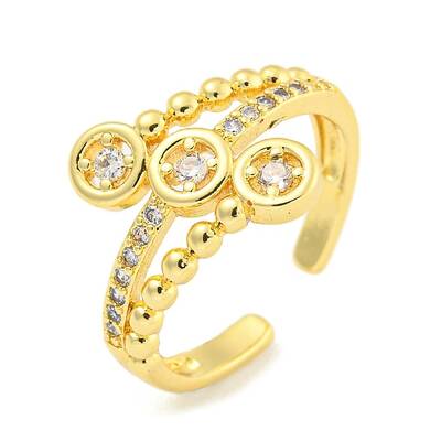 Three Round Clear Cubic Zirconia Open Cuff Ring