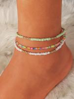 Women's 3pcs 2025 Rainbow Boho Colorblock Plastic Beaded Decor Anklet, Fashion All-match Beaded Anklet for Women, Fashion Col...