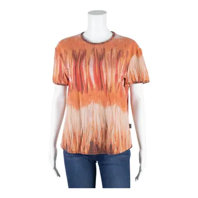 JUST CAVALLI Top Orange Crazy Pattern Short Sleeve Womens L