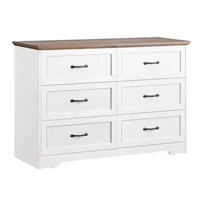 Garvee Wood Dresser with 6 Drawers, Premium Laminated Composite Woods, Brass Knobs, Roller Glides, Anti-Tip, White/Brown, Bed...