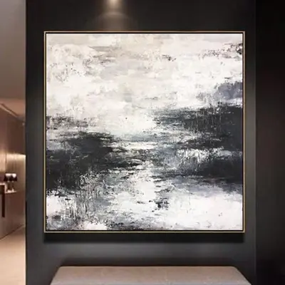 Abstract   Painting Large Canvas Art Original Black White Wall Art Texture | FOGGY MORNING