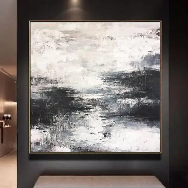 Abstract   Painting Large Canvas Art Original Black White Wall Art Texture | FOGGY MORNING