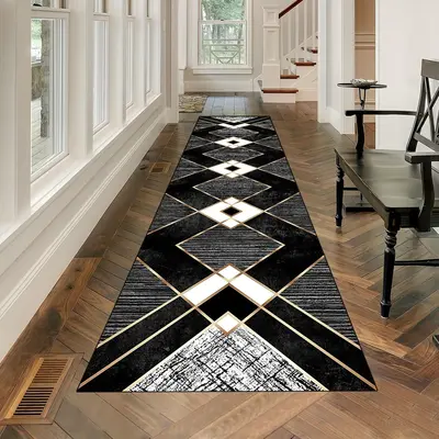 Geometric Pattern Kitchen Mat, Non-slip Soft Decorative Carpet, Creative Kitchen Carpet, Villa Corridor Long Carpet, Machine ...