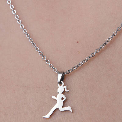 Non-Tarnish 201 Stainless Steel Running Girl Pendant Necklace