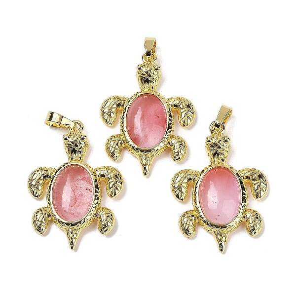 Cherry Quartz Glass & Brass Pendants