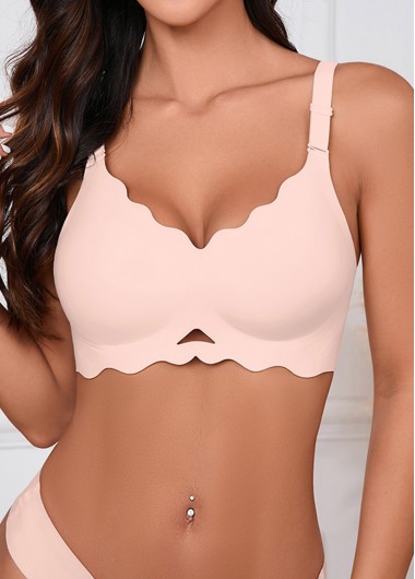 Modlily Sexy Babydoll Lingerie Chemises Light Pink Push-up V Neck Bra - XL