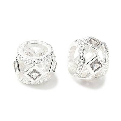 Brass Micro Pave Clear Cubic Zirconia European Beads
