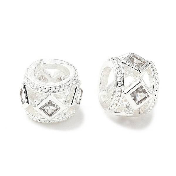Brass Micro Pave Clear Cubic Zirconia European Beads