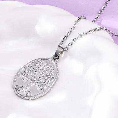 Oval Tree of Life 304 Stainless Steel Pendant Necklaces