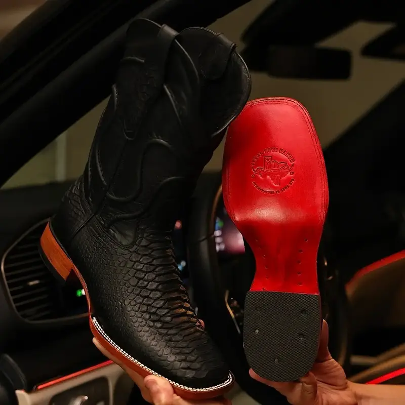 Men’s Matte Black Python Leather Boots