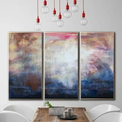 Colorful Abstract Painting Navy Blue Painting Beige Painting White Wall Art | ALLURING ABYSS