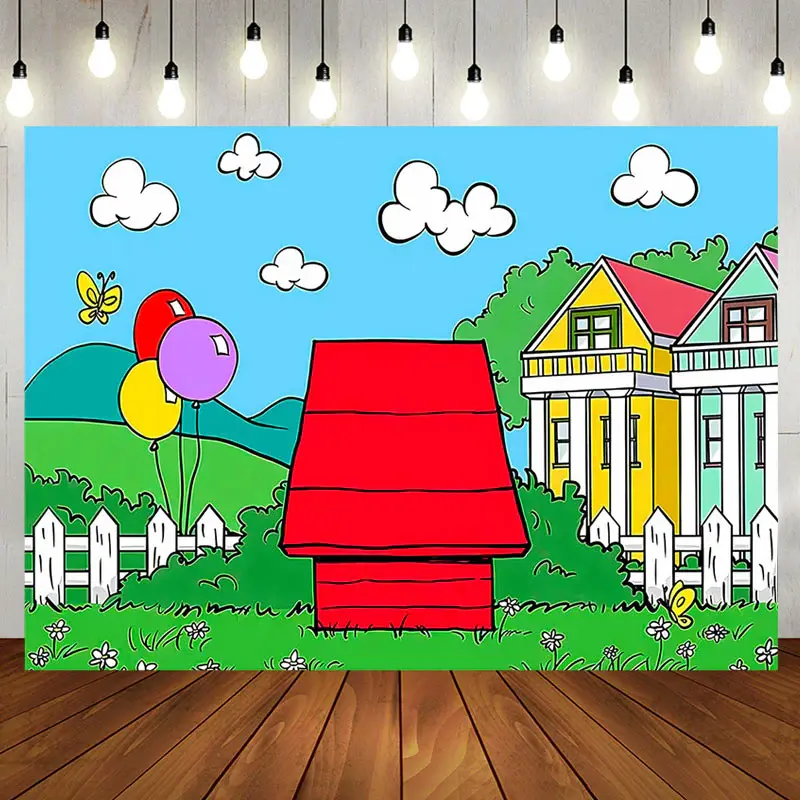 Aperturee Cartoon Green Grass Red House Birthday Backdrop | Diy Birthday Backdrop | Birthday Party Decorations | Backdrop For...