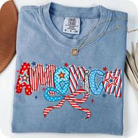 COMFORT COLOR Retro America Flag Coquette Shirt, 4th of July America Memorial Day TShirt